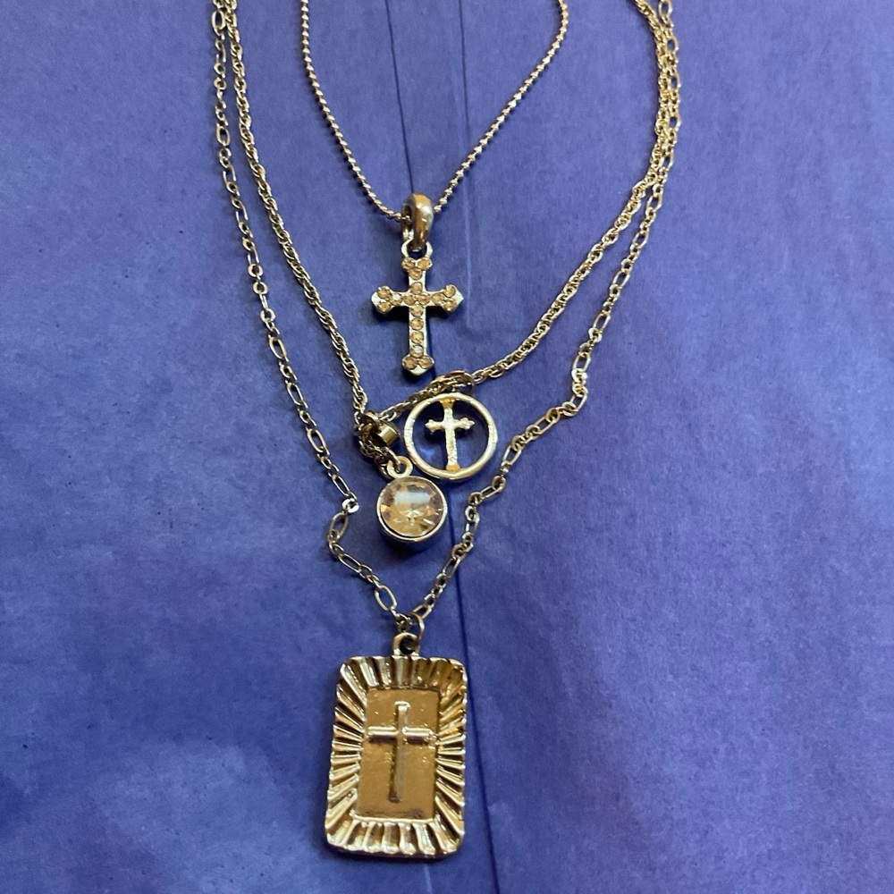 Layered Gold Cross Pendant Necklace - Women Jewelry